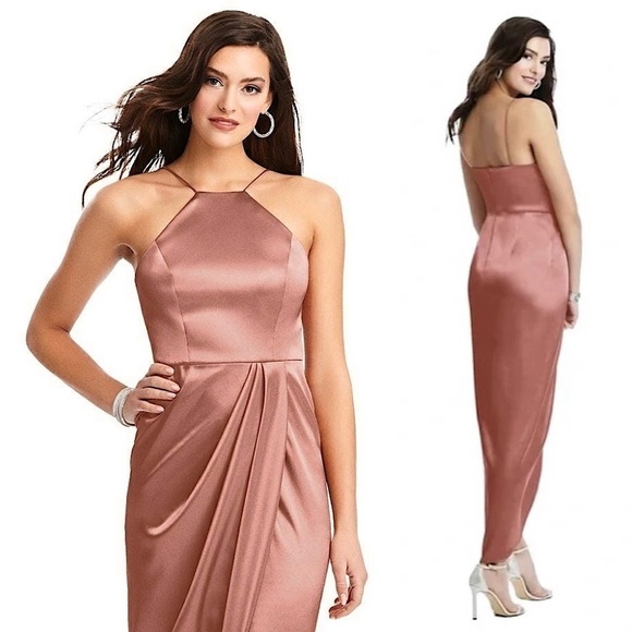 NWT‎ AFTER SIX Satin Sleeveless Halter Neck Faux Wrap Tulip Skirt Maxi Dress 16 - Picture 2 of 5